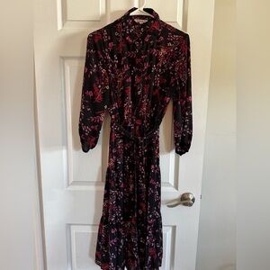 Nanette Lepore button front black floral dress with belt